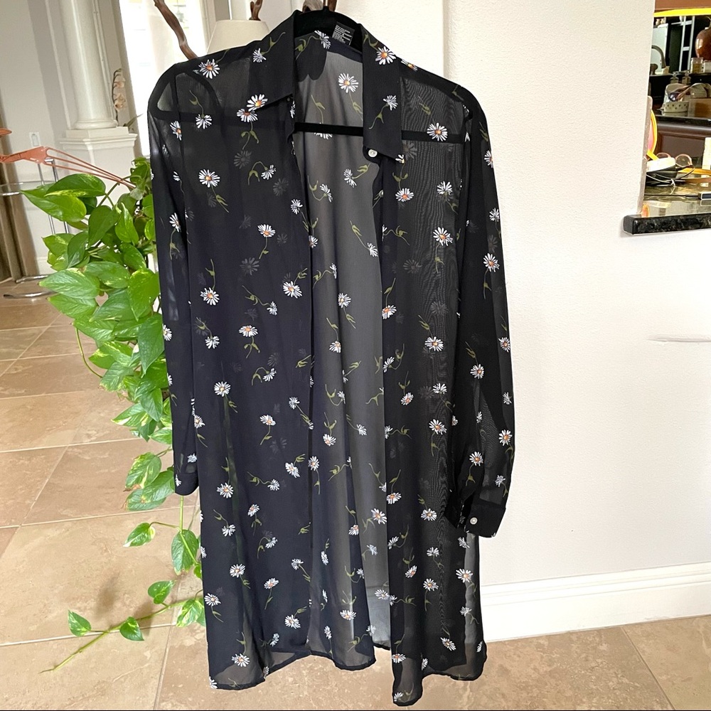 Sheer daisy print duster swim coverup